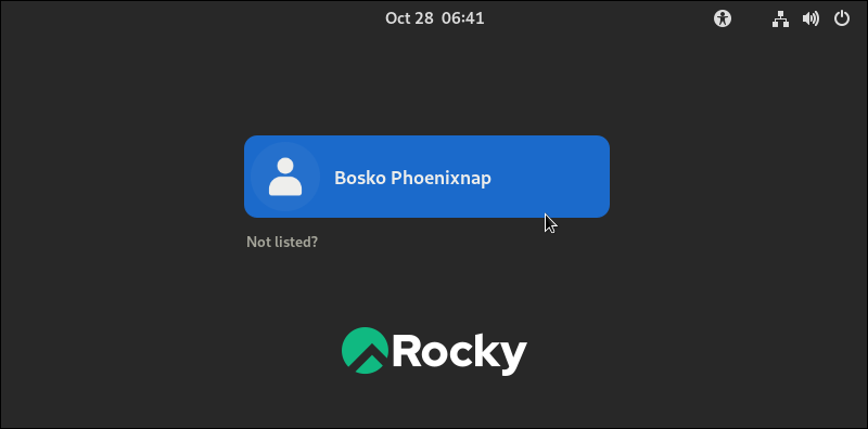 Rocky Linux login screen.