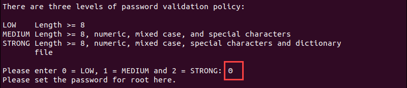 Select password strength terminal output