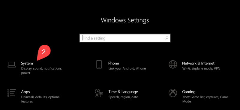 The System option in the Windows Settings App.
