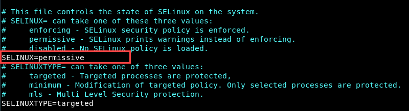 SELinux in Vim changing configuration to permissive
