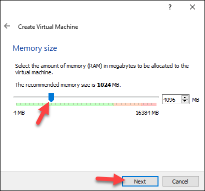 Configure RAM amount for the VM.