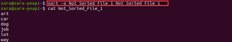 sort Command Not_sorted_file_1 Terminal Output