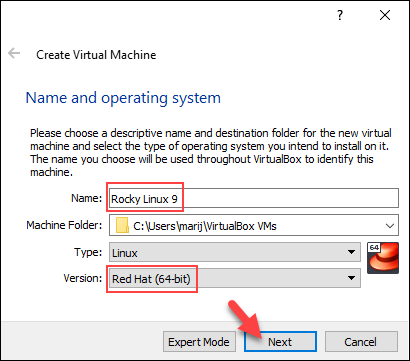 Configure VM details in VirtualBox.