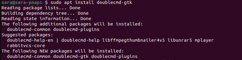 Terminal output for sudo apt install doublecmd-gtk