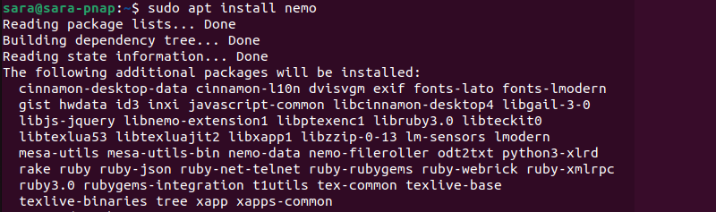 Terminal output for sudo apt install nemo