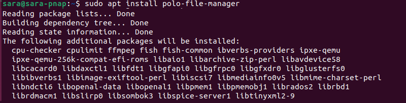 Terminal output for sudo apt install polo file manager