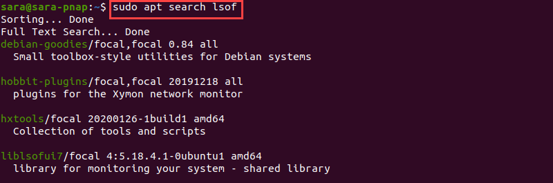 sudo apt search terminal output