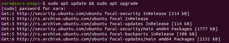 sudo apt update && sudo apt upgrade before snap terminal output