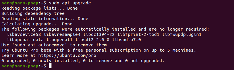sudo apt upgrade terminal output