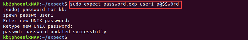sudo expect passwd.exp terminal output