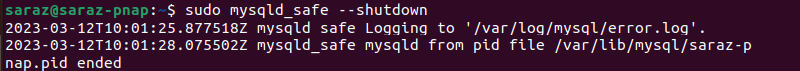 sudo mysqld_safe --shutdown terminal output