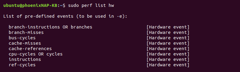 sudo perf list hw terminal output