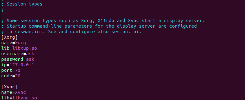 sudo vim /etc/xrdp/xrdp.ini terminal output