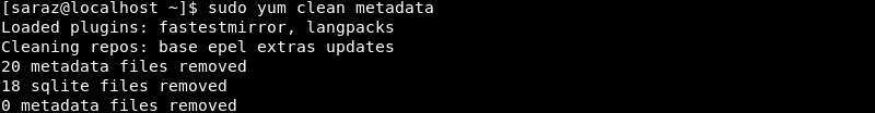 sudo yum clean metadata terminal output