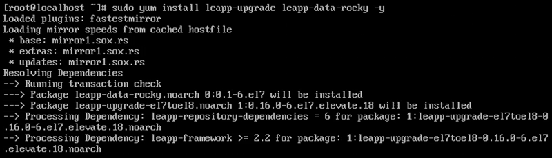 sudo yum install leapp-upgrade leapp-data-rocky CentOS 7