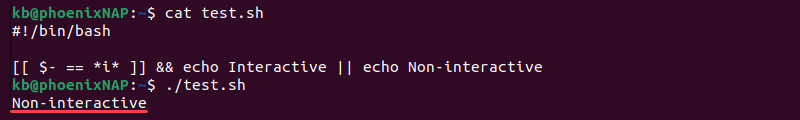 test.sh script non interactive terminal output
