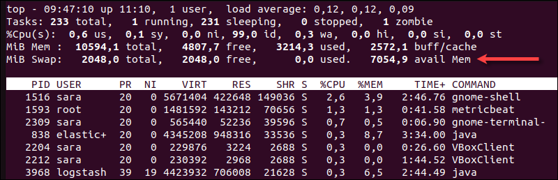 linux top command output