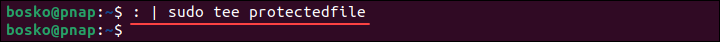 Truncating a read-only file with sudo and tee commands.