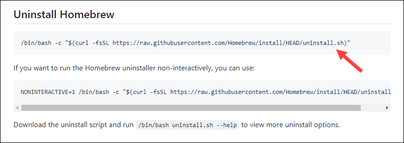 The Uninstall Homebrew section in the official Homebrew GitHub repository.