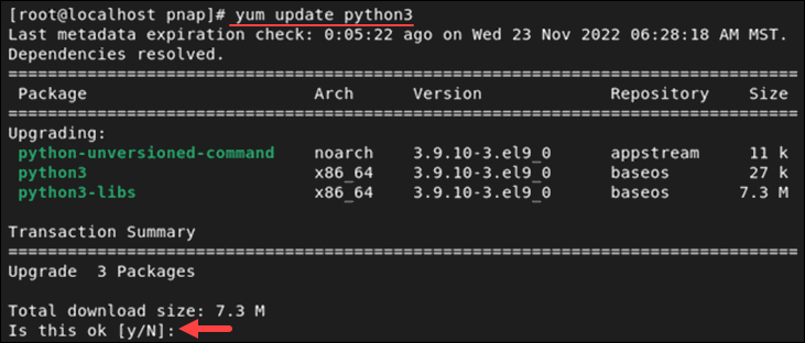 Updating a single package in YUM.