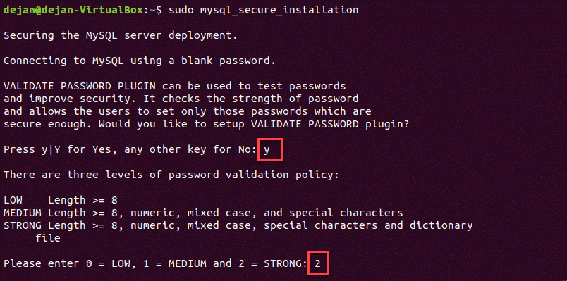 mysql_secure_installation script execution in the terminal