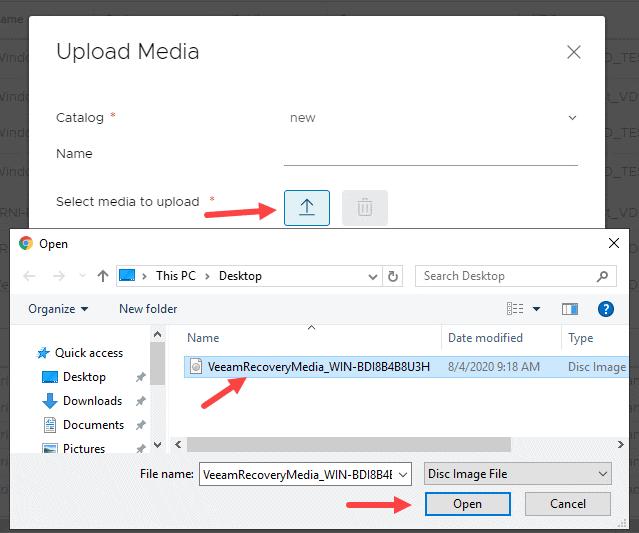 vCloud Director select media to upload