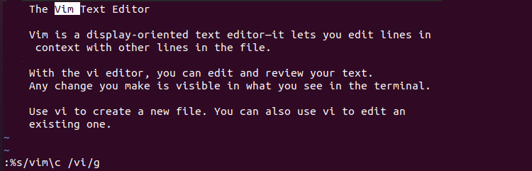 Vim the Substitute Command With the Appended c Terminal Output