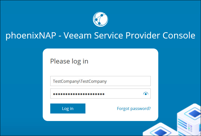 Veeam login page with credentials.