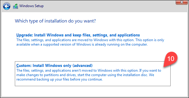 Choosing a type of installation in Windows 11 installer.