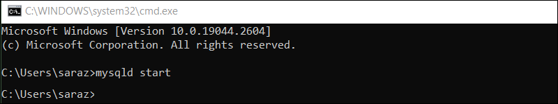 Windows mysqld start terminal output
