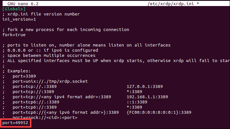 Set xrdp port number in xrdp configuration file in Ubuntu.