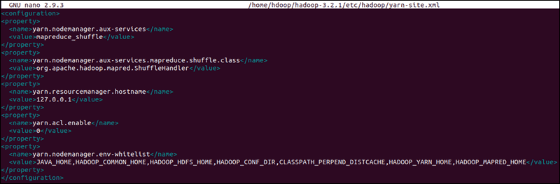 The single node Hadoop Yarn configuration file.