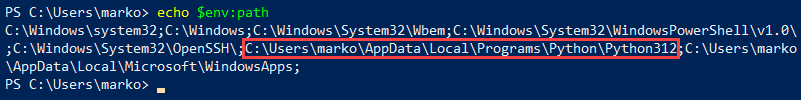 Viewing the PATH variable in PowerShell.