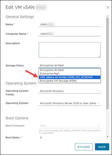 Edit VM storage policy HPE Alletra All-NVMe