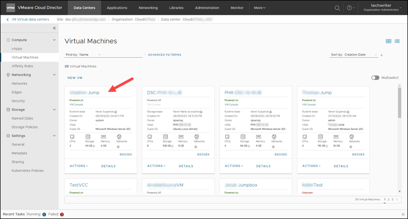Virtual machines list VMware Cloud Director