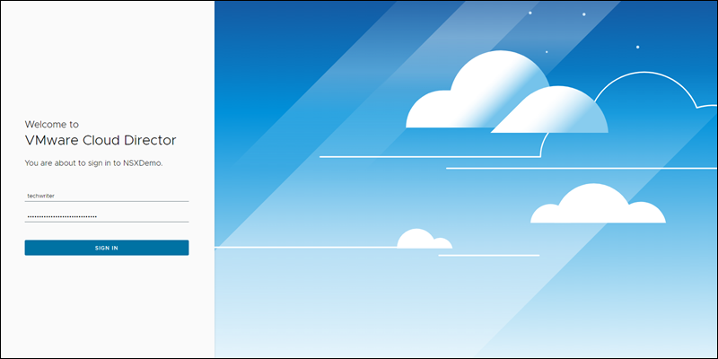 VMware Cloud Director login page