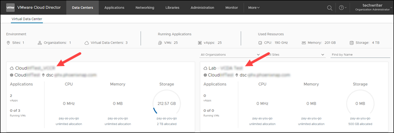 VMware Cloud Director VDC list