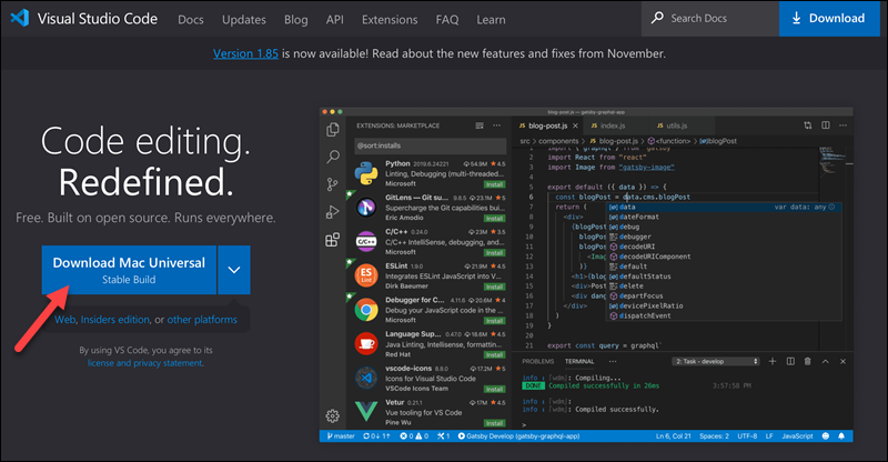 The official Visual Studio Code website.