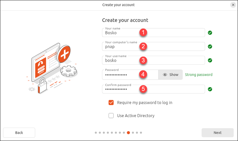 Create a user account for Ubuntu.