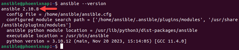 Kiểm tra cài đặt Ansible trên Ubuntu.